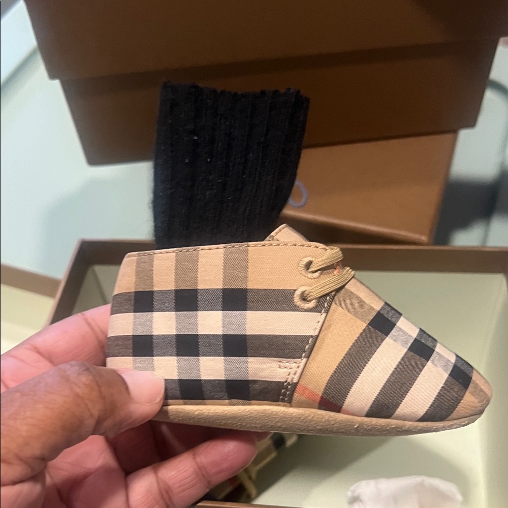 Burberry Baby Walker Shoes - Beige and Black Plaid